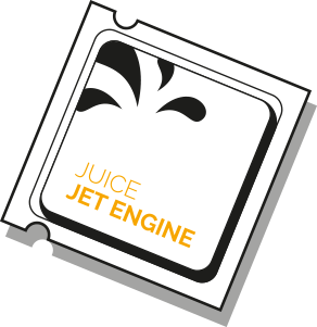 Paket mit Label powered by JUICE JET ENGINE